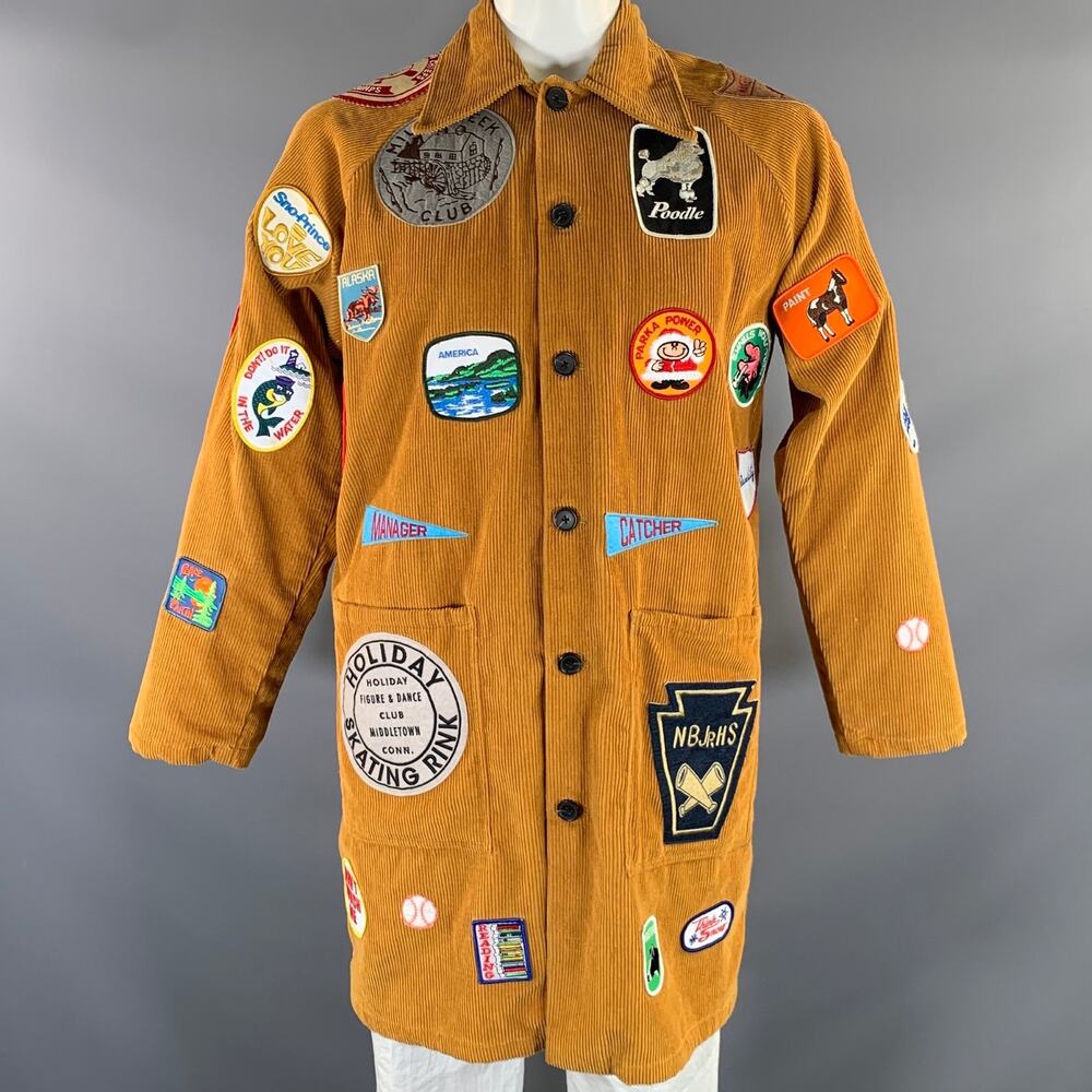 BODE Size M L Tan Multi Color Patches Cotton Buttoned Coat